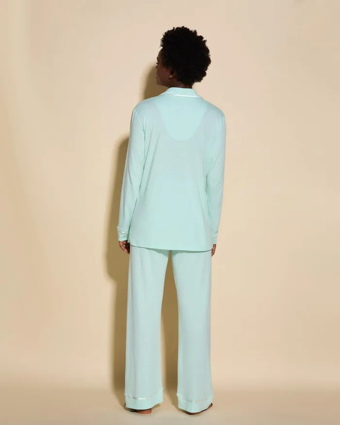 Pj Sets Women Cosabella Bella Relaxed Long Sleeve Top and Pant Lagoon Mintivory