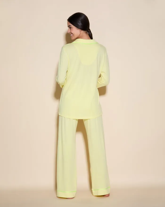 Pj Sets Women Cosabella Bella Relaxed Long Sleeve Top and Pant Mignonetteneon Yellow