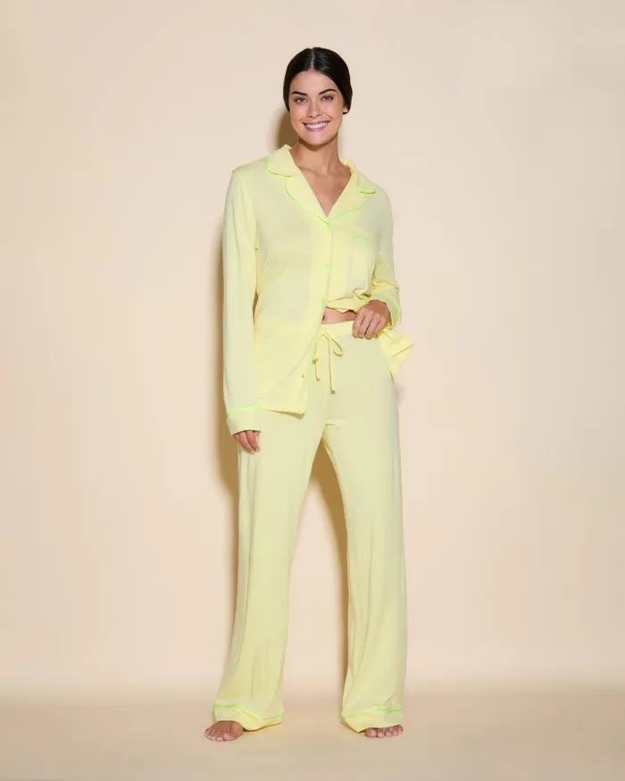 Pj Sets Women Cosabella Bella Relaxed Long Sleeve Top and Pant Mignonetteneon Yellow