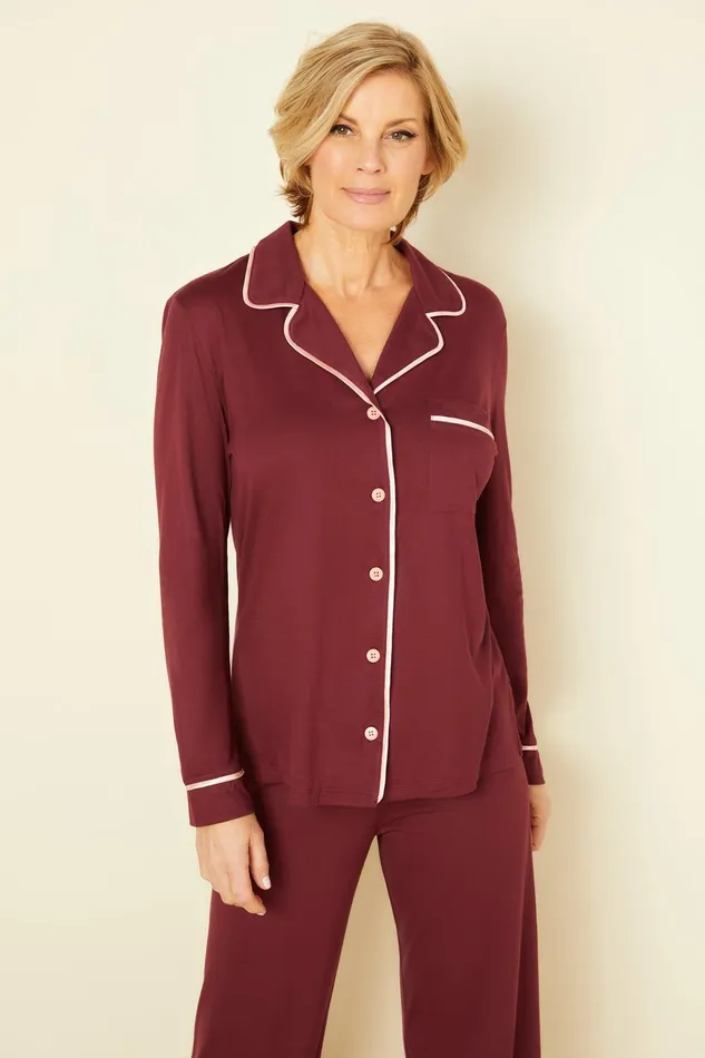 Pj Sets Women Cosabella Bella Relaxed Long Sleeve Top and Pant Vinofiore