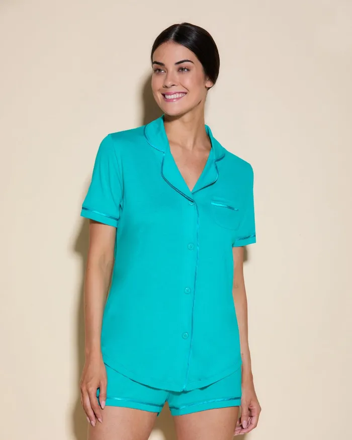 Pj Sets Women Cosabella Bella Short Sleeve Top and Boxer Pajama Set Andaman Seaandaman Sea