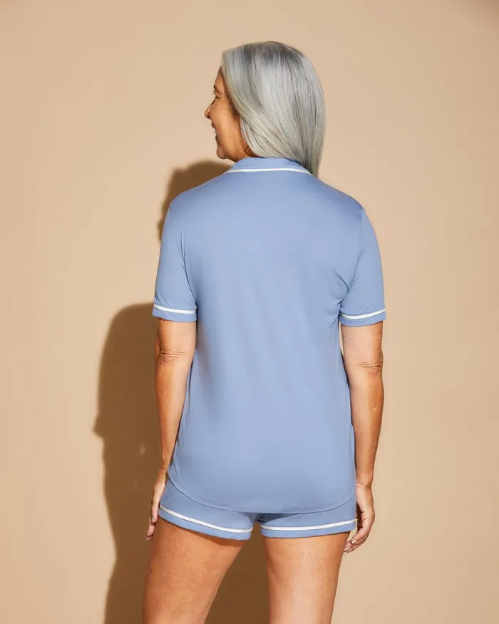 Pj Sets Women Cosabella Bella Short Sleeve Top and Boxer Pajama Set Blue Diamondmoon Ivory