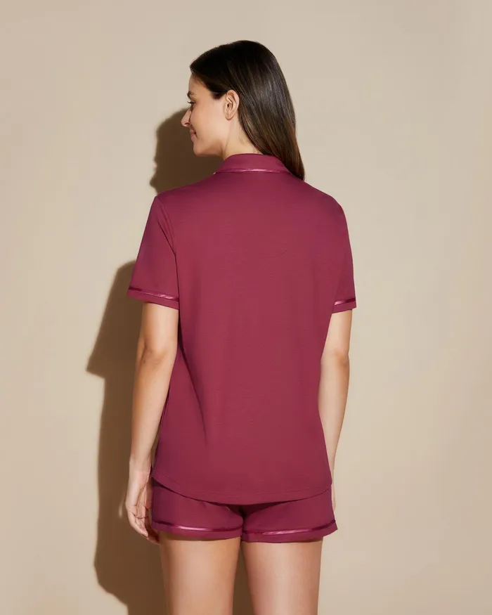 Pj Sets Women Cosabella Bella Short Sleeve Top and Boxer Pajama Set Deep Ruby