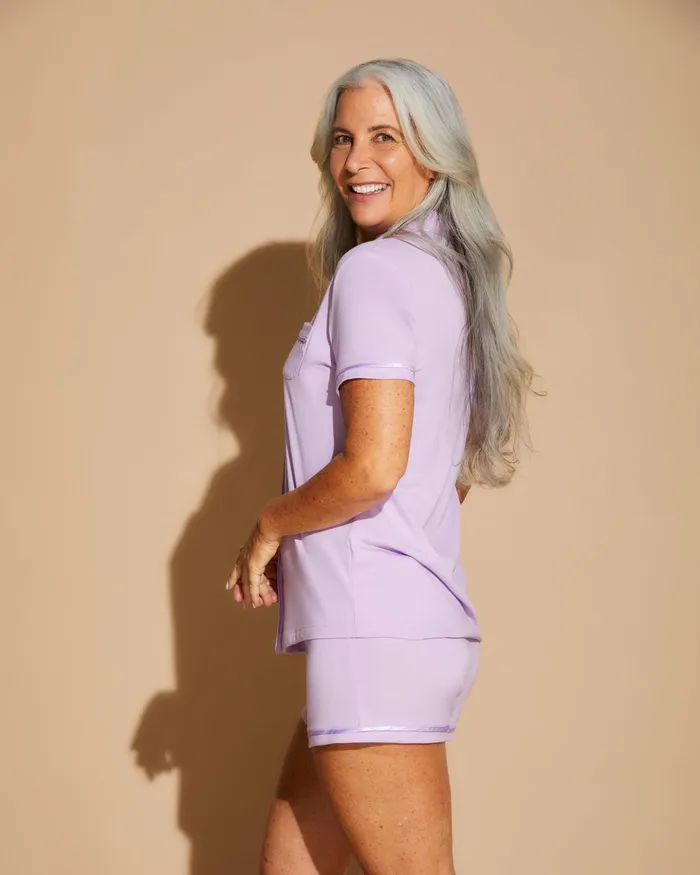 Pj Sets Women Cosabella Bella Short Sleeve Top and Boxer Pajama Set Icy Violeticy Violet