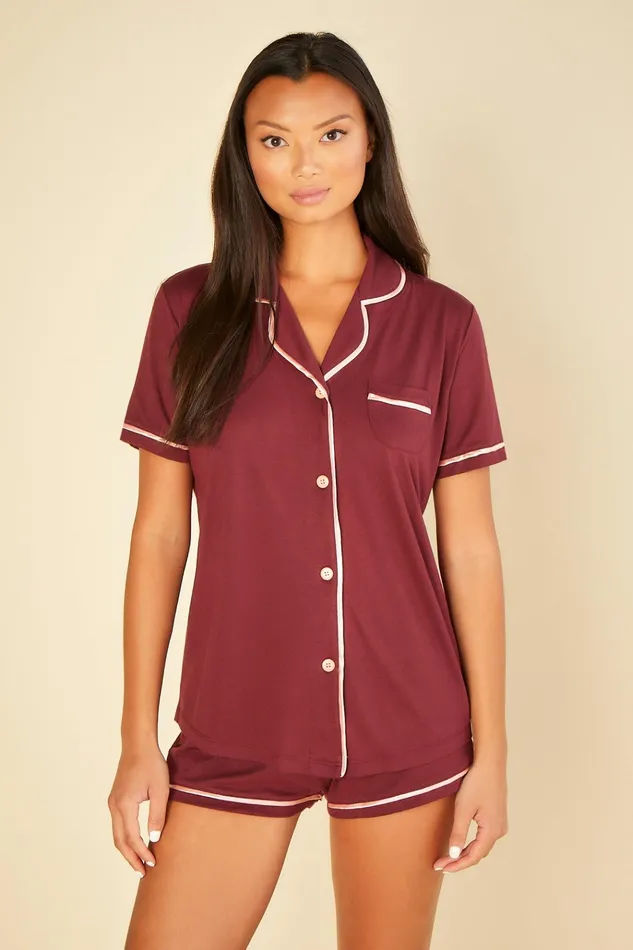 Pj Sets Women Cosabella Bella Short Sleeve Top and Boxer Pajama Set Vinofiore