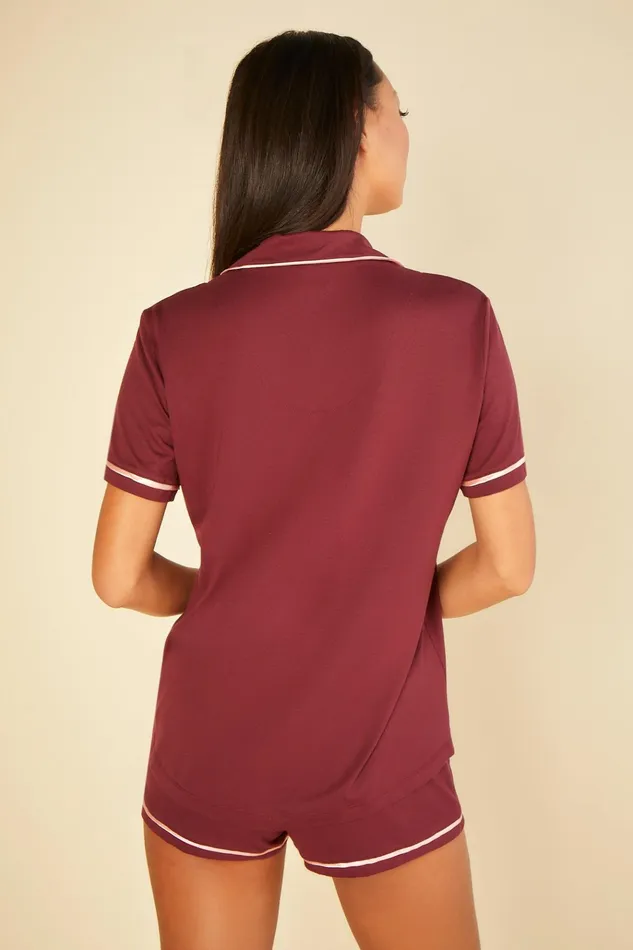 Pj Sets Women Cosabella Bella Short Sleeve Top and Boxer Pajama Set Vinofiore