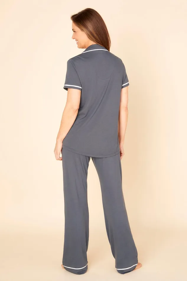 Pj Sets Women Cosabella Bella Short Sleeve Top and Pant Pajama Set Anthraciteivory