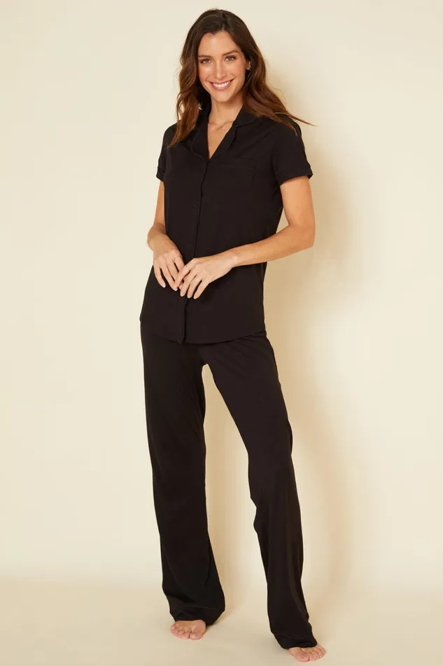 Pj Sets Women Cosabella Bella Short Sleeve Top and Pant Pajama Set Blackblack Pj Sets Women Cosabella Bella Short Sleeve Top and Pant Pajama Set Blackblack