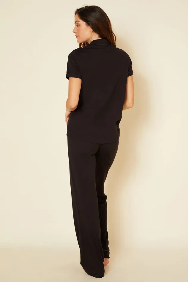 Pj Sets Women Cosabella Bella Short Sleeve Top and Pant Pajama Set Blackblack