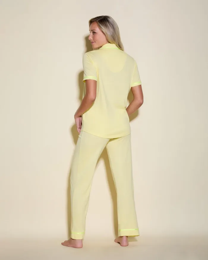Pj Sets Women Cosabella Bella Short Sleeve Top and Pant Pajama Set Mignonetteneon Yellow