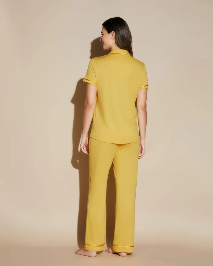 Pj Sets Women Cosabella Bella Short Sleeve Top and Pant Pajama Set Serengeti Sunserengeti Sun