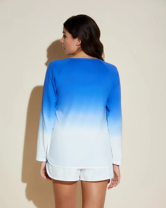 Pj Sets Women Cosabella Florida Lounge Printed Long Sleeve Top and Boxer Mare Ombre
