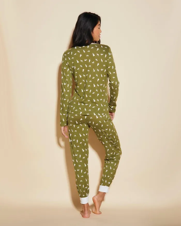 Pj Sets Women Cosabella Ski Trip Long Sleeve Top And Jogger Set Aloe Woodland