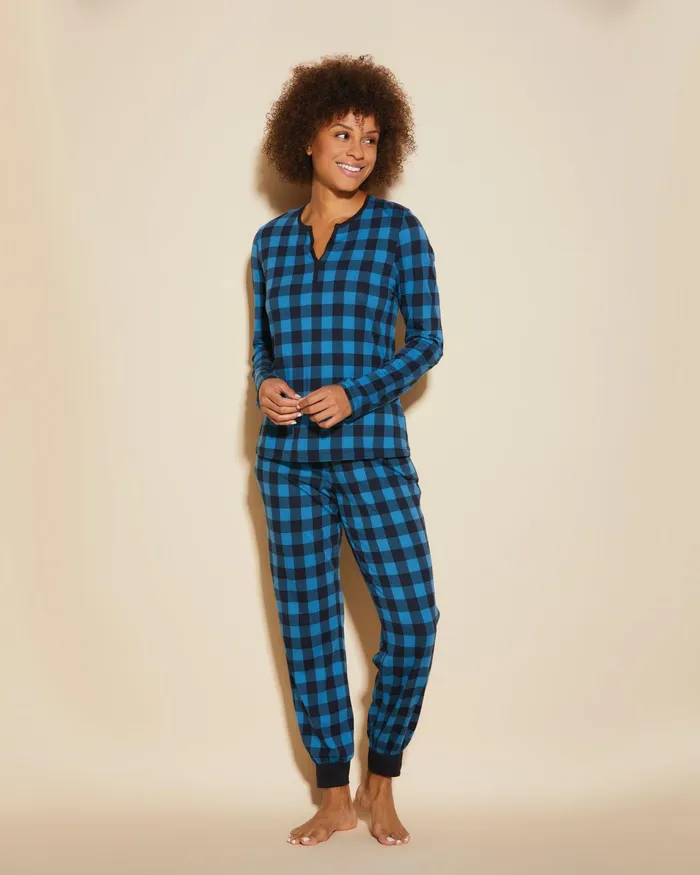 Pj Sets Women Cosabella Ski Trip Long Sleeve Top And Jogger Set Malawi Plaid