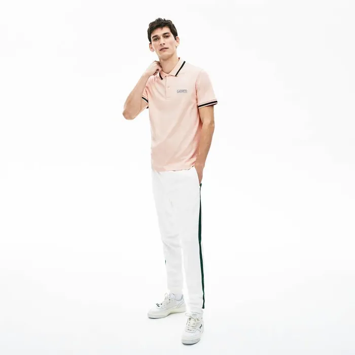 Polos Lacoste Mens Heritage Badge Polo Shirt Light PinkBlackGreen Popular