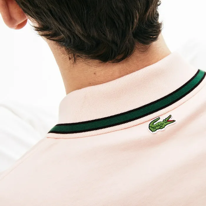 Polos Lacoste Mens Heritage Badge Polo Shirt Light PinkBlackGreen Popular
