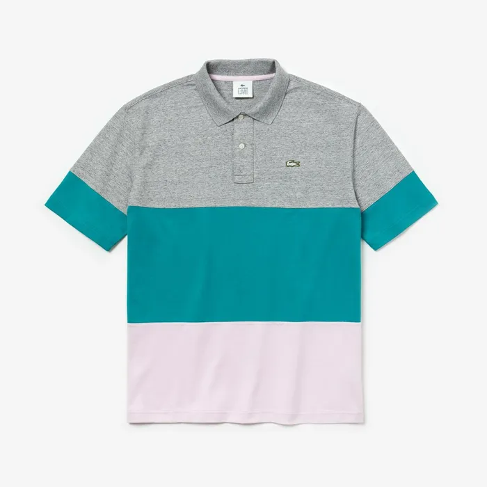 Polos Lacoste Mens LIVE Loose Fit Cotton Polo Grey ChineGreenLight Pink Outlet
