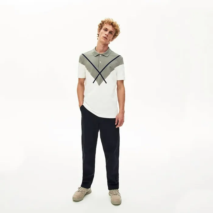 Polos Lacoste Mens Made In France Jacquard Cotton Piqu Polo Shirt WhiteKhaki GreenNavy Blue Gift Ideas