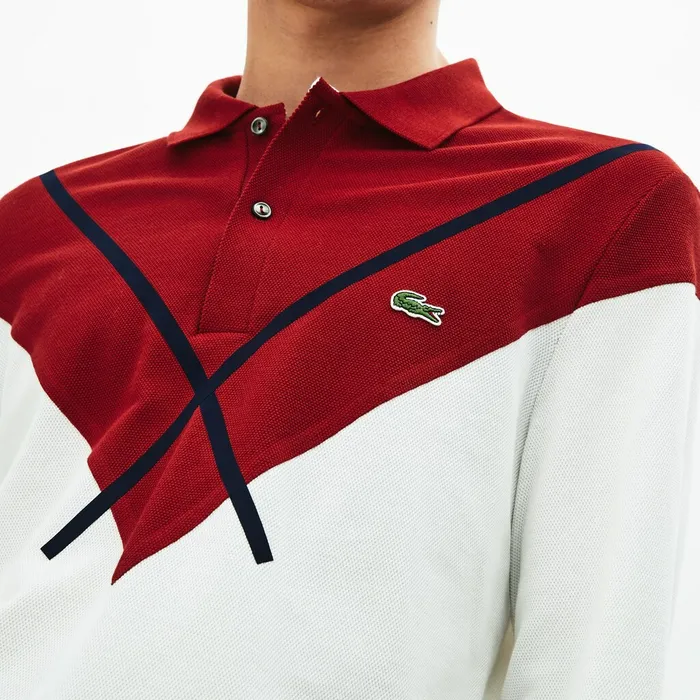 Polos Lacoste Mens Made In France Regular Fit Polo WhiteBordeauxNavy Blue Outlet