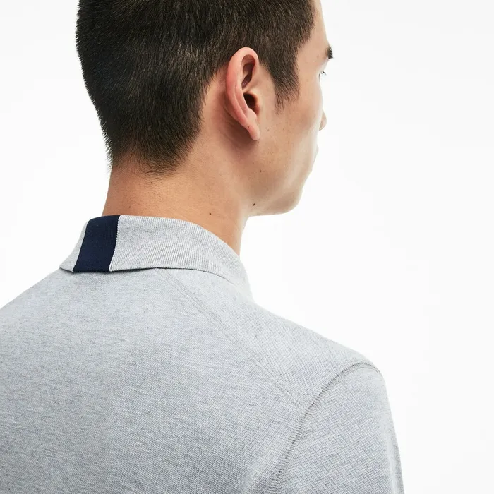 Polos Lacoste Mens Motion Regular Fit Technical Petit Piqu Polo GreyNavy BlueRed USA