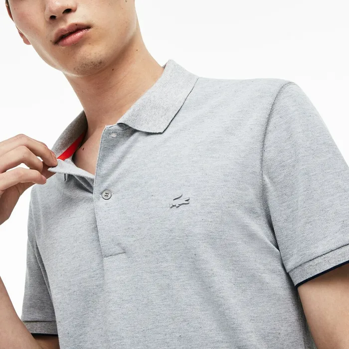 Polos Lacoste Mens Motion Regular Fit Technical Petit Piqu Polo GreyNavy BlueRed USA