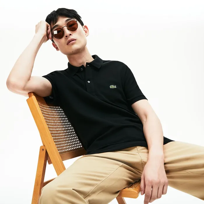 Polos Lacoste Mens Petit Piqu Slim Fit Polo Shirt Black Gift for Friend