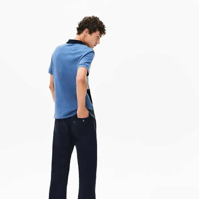 Polos Lacoste Mens Regular Fit Paneled ColorBlocked Polo Shirt Navy BlueBlueWhite Store