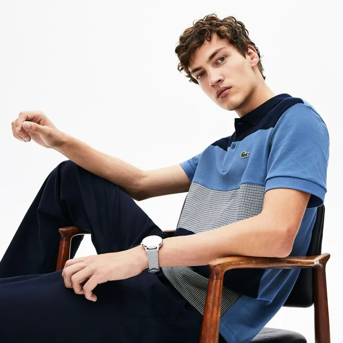 Polos Lacoste Mens Regular Fit Paneled ColorBlocked Polo Shirt Navy BlueBlueWhite Store