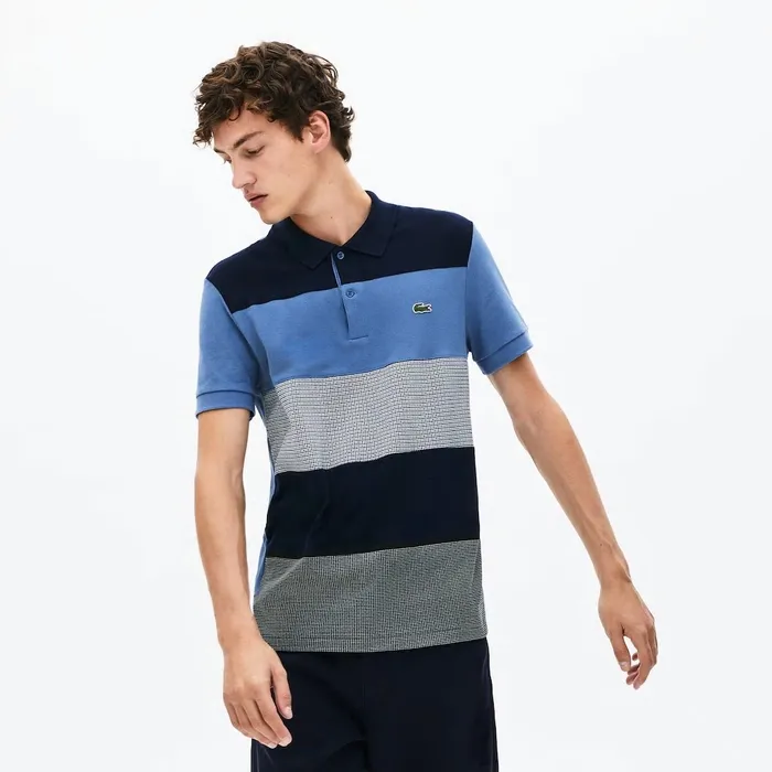 Polos Lacoste Mens Regular Fit Paneled ColorBlocked Polo Shirt Navy BlueBlueWhite Store
