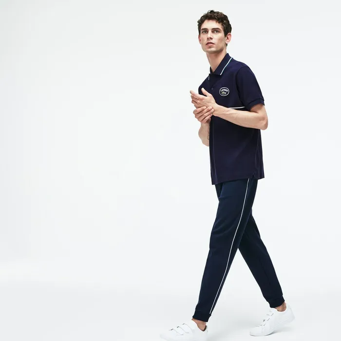 Polos Lacoste Mens Regular Fit Striped Accents Petit Piqu Polo Navy BlueGreenWhite Popular