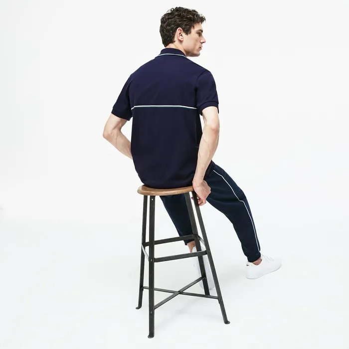 Polos Lacoste Mens Regular Fit Striped Accents Petit Piqu Polo Navy BlueGreenWhite Popular