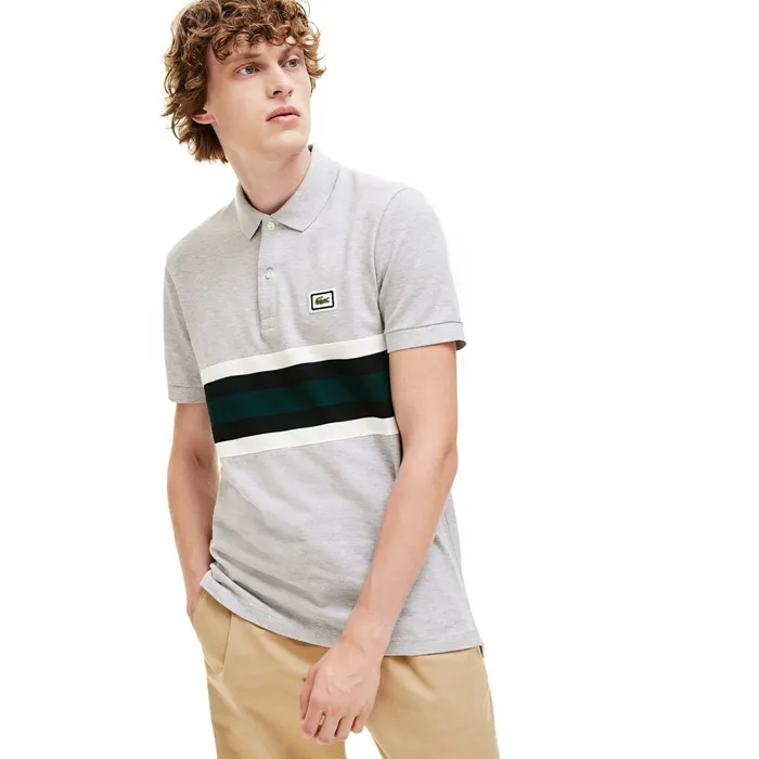 Polos Lacoste Mens Regular Fit Thick Cotton Piqu Polo Shirt Grey ChineWhiteBlackGreen USA