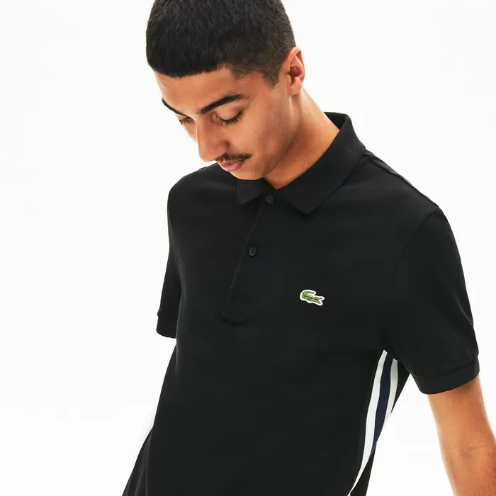 Polos Lacoste Mens Short Sleeve Side Stripe Pique Polo Black For Sale Online