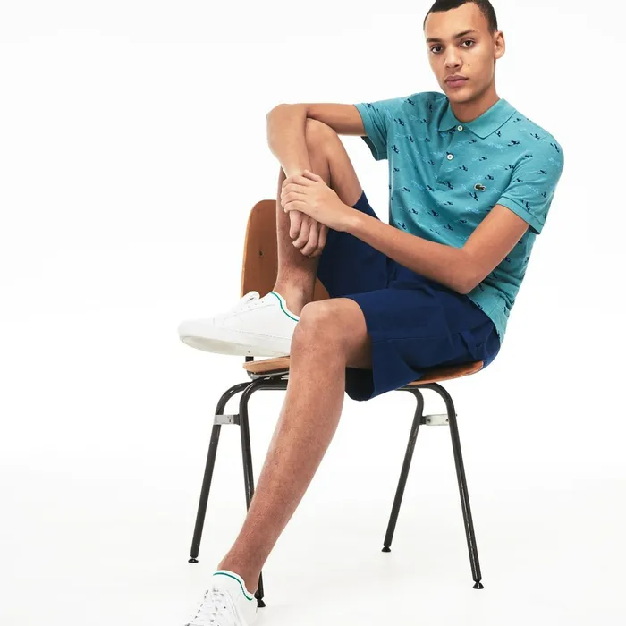 Polos Lacoste Mens Slim Fit Cotton And Linen Piqu Polo BlueWhite Online