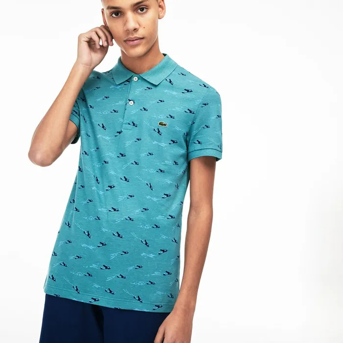 Polos Lacoste Mens Slim Fit Cotton And Linen Piqu Polo BlueWhite Online