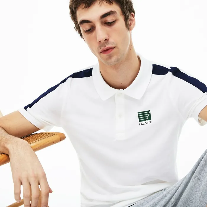 Polos Lacoste Mens Slim Fit Cotton Mini Piqu Polo WhiteNavy Blue Shop Online