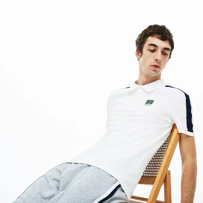 Polos Lacoste Mens Slim Fit Cotton Mini Piqu Polo WhiteNavy Blue Shop Online