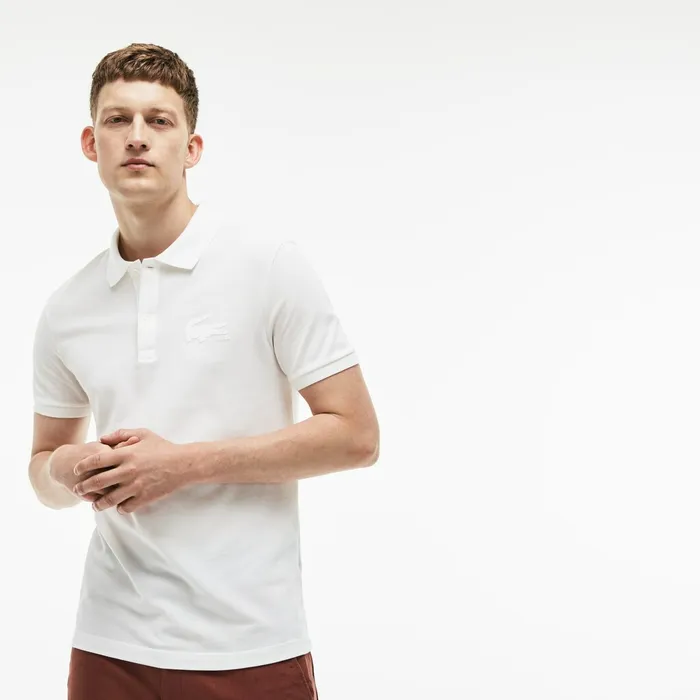 Polos Lacoste Mens Slim Fit Crocodile Logo Piqu Polo WhiteBeige Gift for Friend Polos Lacoste Mens Slim Fit Crocodile Logo Piqu Polo WhiteBeige Gift for Friend