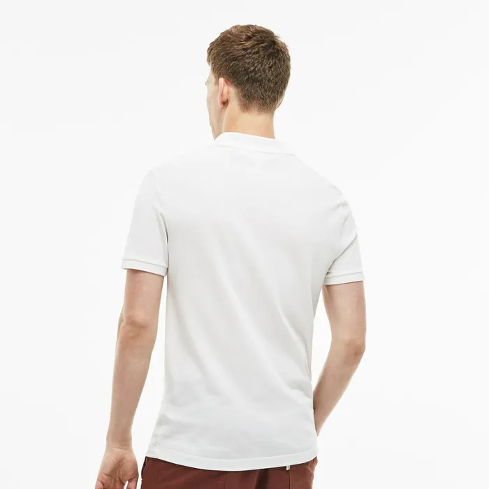 Polos Lacoste Mens Slim Fit Crocodile Logo Piqu Polo WhiteBeige Gift for Friend