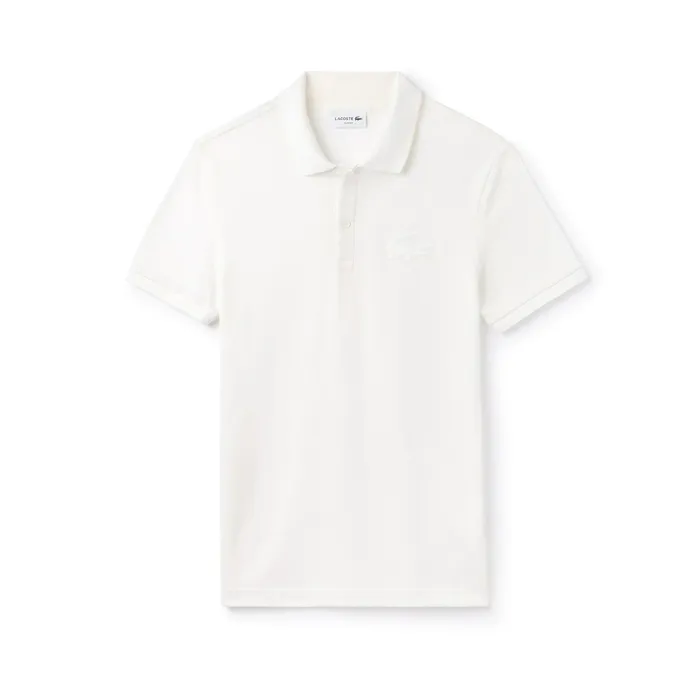 Polos Lacoste Mens Slim Fit Crocodile Logo Piqu Polo WhiteBeige Gift for Friend