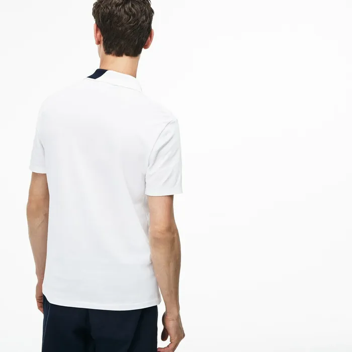 Polos Lacoste Mens Slim Fit Lettering Stretch Mini Piqu Polo WhiteNavy Blue Shop Online