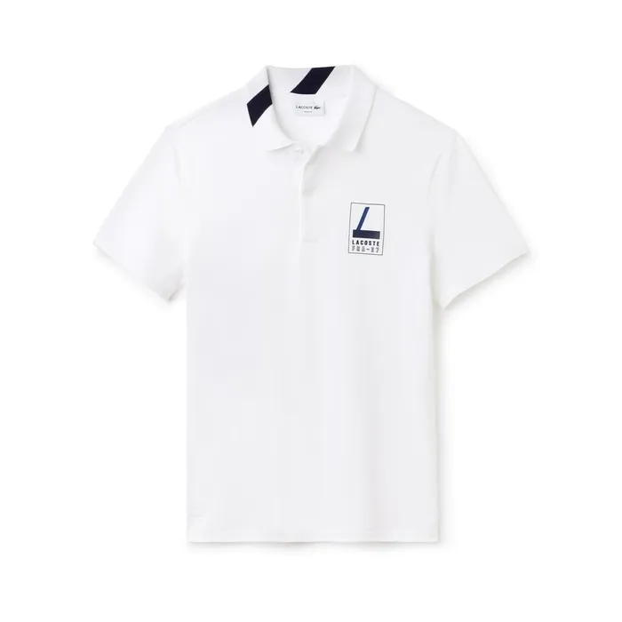 Polos Lacoste Mens Slim Fit Lettering Stretch Mini Piqu Polo WhiteNavy Blue Shop Online