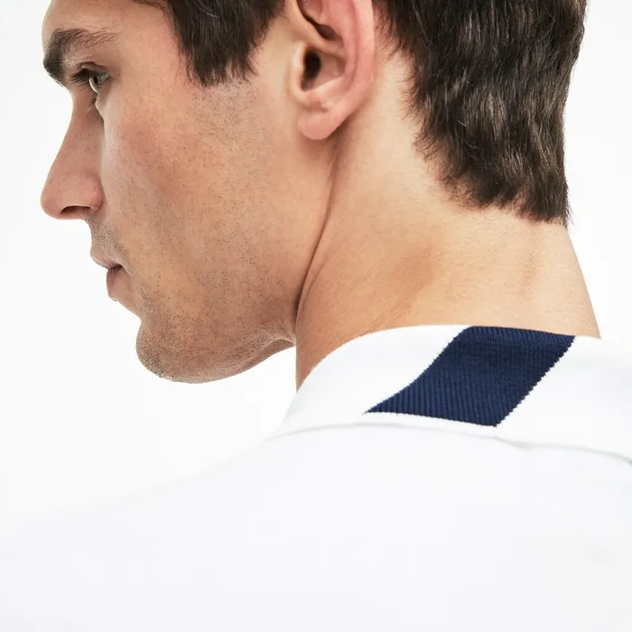 Polos Lacoste Mens Slim Fit Lettering Stretch Mini Piqu Polo WhiteNavy Blue Shop Online