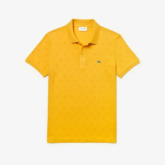 Polos Lacoste Mens Slim Fit Patterned Cotton Mini Piqu Polo YellowOrange Outlet