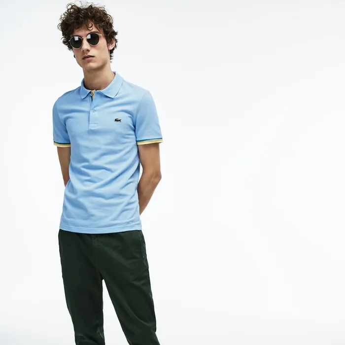 Polos Lacoste Mens Slim Fit Petit Piqu Polo Shirt Light Blue On Sale