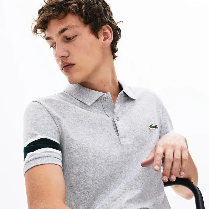 Polos Lacoste Mens Slim Fit StripedSleeve Stretch Cotton Piqu Polo Shirt Grey ChineWhiteGreen Casaul Polos Lacoste Mens Slim Fit StripedSleeve Stretch Cotton Piqu Polo Shirt Grey ChineWhiteGreen Casaul
