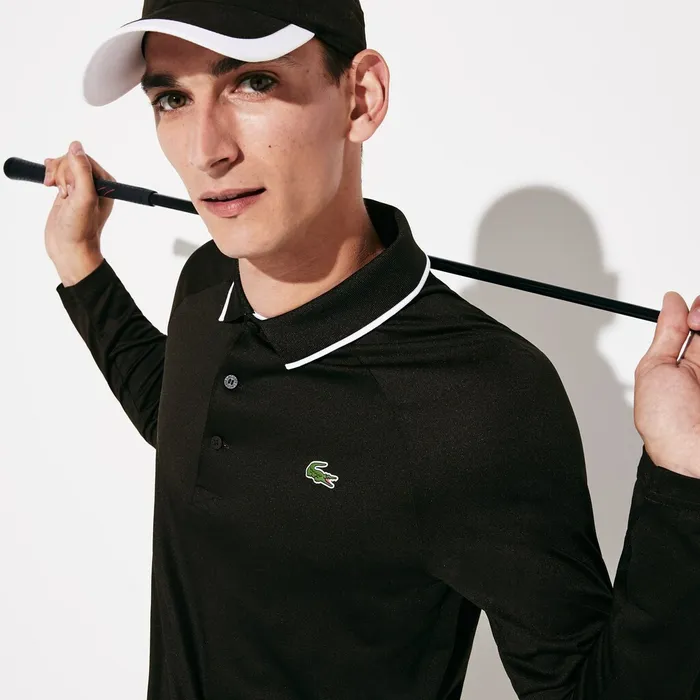Polos Lacoste Mens SPORT Breathable Golf Polo Shirt BlackWhite Gift Ideas