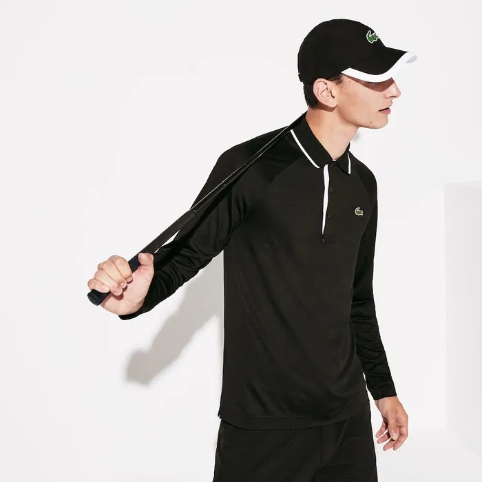 Polos Lacoste Mens SPORT Breathable Golf Polo Shirt BlackWhite Gift Ideas