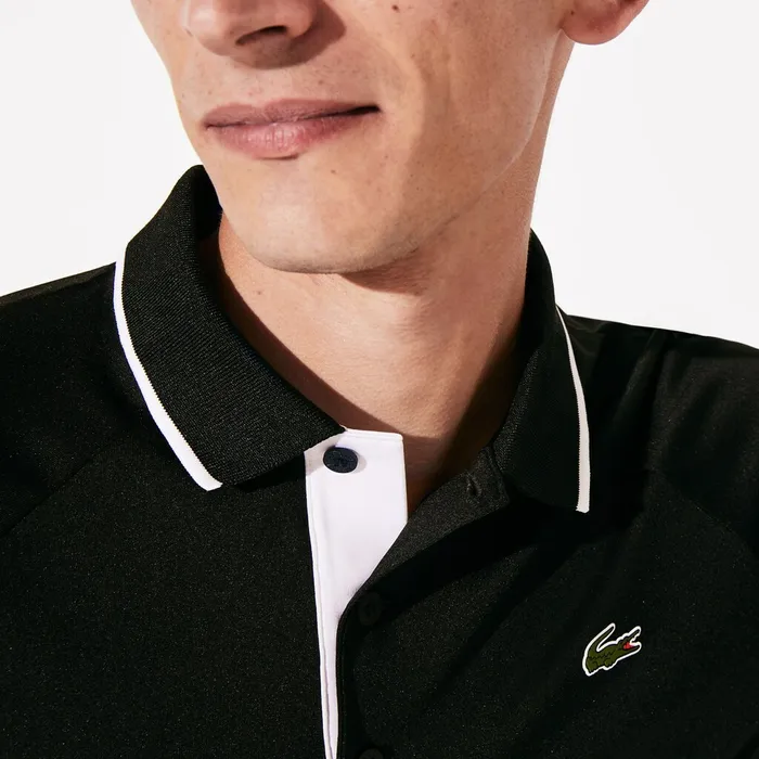 Polos Lacoste Mens SPORT Breathable Golf Polo Shirt BlackWhite Gift Ideas