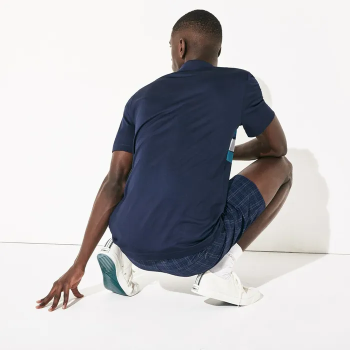 Polos Lacoste Mens SPORT Graphic Breathable Golf Polo Shirt Navy BlueTurquoiseBlueWhite Online Outlet Store